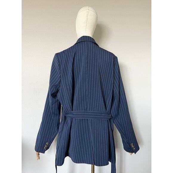 Jason Wu X ELOQUII Navy Blue Pinstripe Blazer Jacket Belted Pockets Size 20 - Picture 8 of 16
